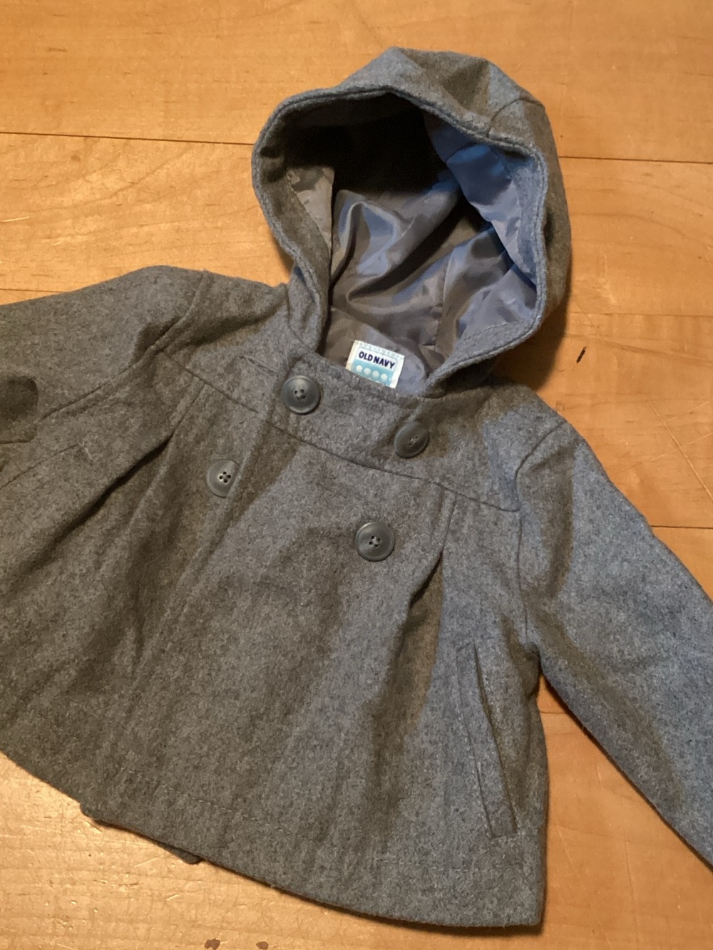 Old Navy Gray Hooded Double-Breasted Peacoat for Kids